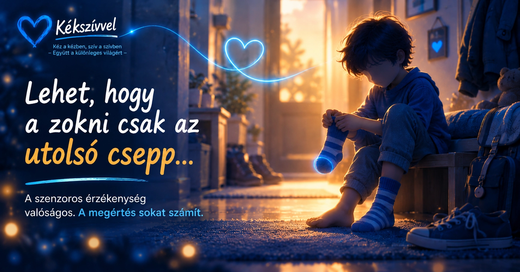 Szenzoros érzékenységet megélő gyermek reggeli öltözködés közben egy számára kényelmetlen zoknival.